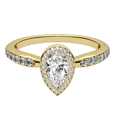 Simple Flat Pear Solitaire halo Half diamond band