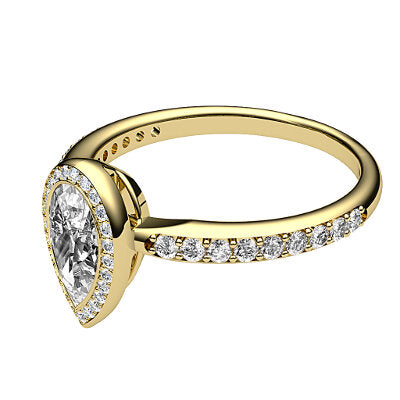 Simple Flat Pear Solitaire halo Half diamond band