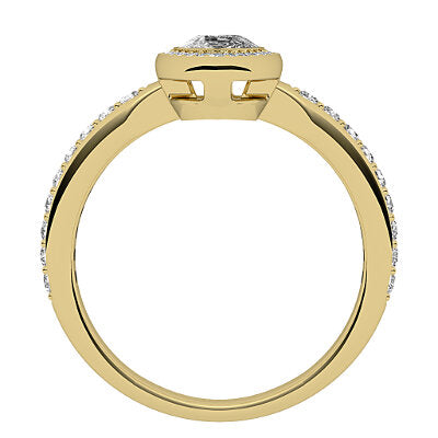 Simple Flat Pear Solitaire halo Half diamond band