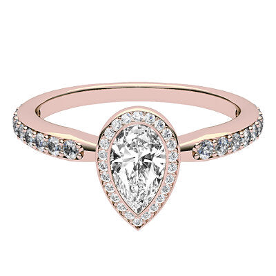 Simple Flat Pear Solitaire halo Half diamond band