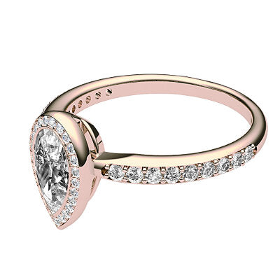 Simple Flat Pear Solitaire halo Half diamond band