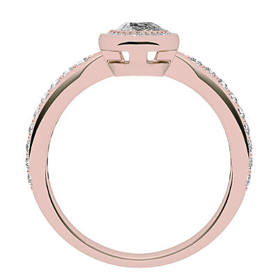 Simple Flat Pear Solitaire halo Half diamond band