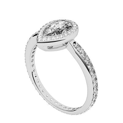 Simple Flat Pear Solitaire halo Full diamond band
