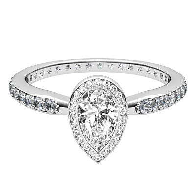 Simple Flat Pear Solitaire halo Full diamond band