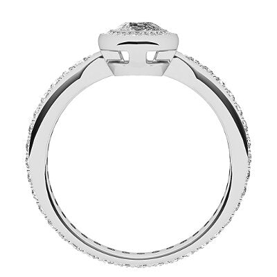 Simple Flat Pear Solitaire halo Full diamond band