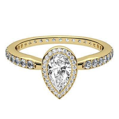 Simple Flat Pear Solitaire halo Full diamond band