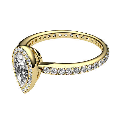 Simple Flat Pear Solitaire halo Full diamond band