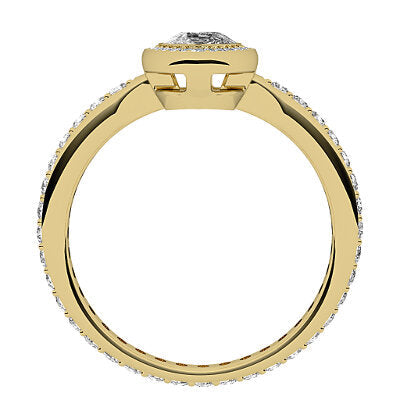 Simple Flat Pear Solitaire halo Full diamond band