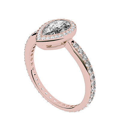 Simple Flat Pear Solitaire halo Full diamond band
