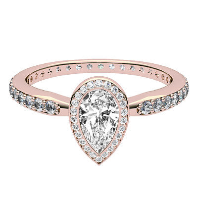 Simple Flat Pear Solitaire halo Full diamond band