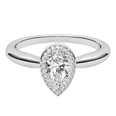 Simple Flat Pear Solitaire halo Classic band 3 Prongs