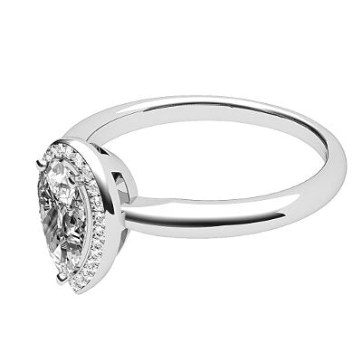 Simple Flat Pear Solitaire halo Classic band 3 Prongs