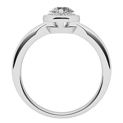 Simple Flat Pear Solitaire halo Classic band 3 Prongs