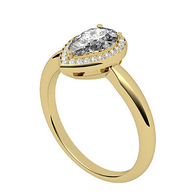 Simple Flat Pear Solitaire halo Classic band 3 Prongs