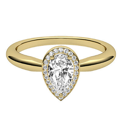 Simple Flat Pear Solitaire halo Classic band 3 Prongs