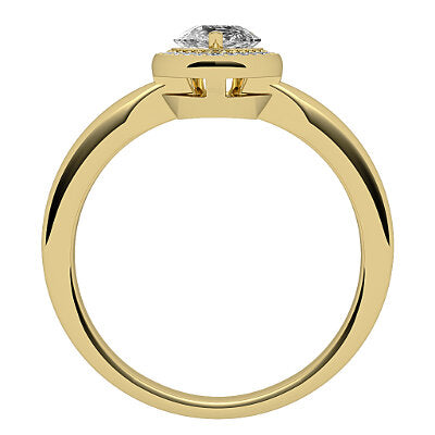 Simple Flat Pear Solitaire halo Classic band 3 Prongs