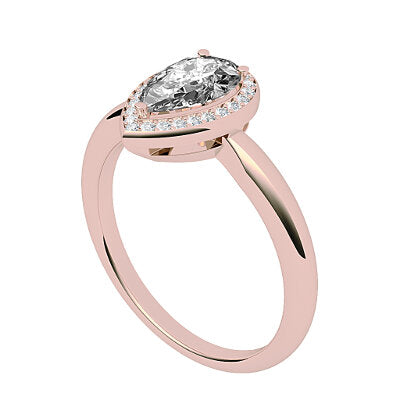 Simple Flat Pear Solitaire halo Classic band 3 Prongs
