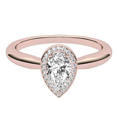 Simple Flat Pear Solitaire halo Classic band 3 Prongs