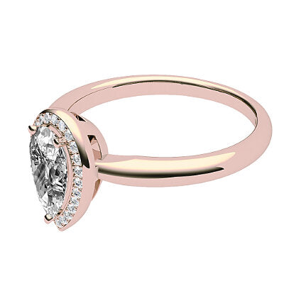 Simple Flat Pear Solitaire halo Classic band 3 Prongs