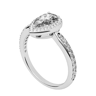 Simple Flat Pear Solitaire halo Half diamond band 3 Prongs
