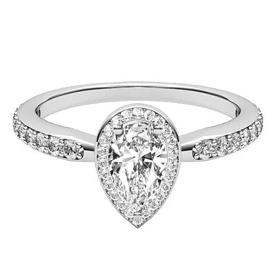Simple Flat Pear Solitaire halo Half diamond band 3 Prongs