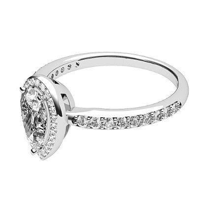 Simple Flat Pear Solitaire halo Half diamond band 3 Prongs