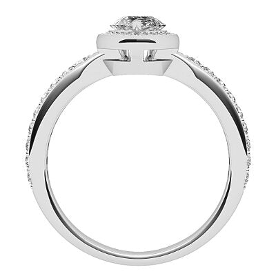 Simple Flat Pear Solitaire halo Half diamond band 3 Prongs