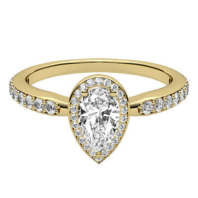 Simple Flat Pear Solitaire halo Half diamond band 3 Prongs