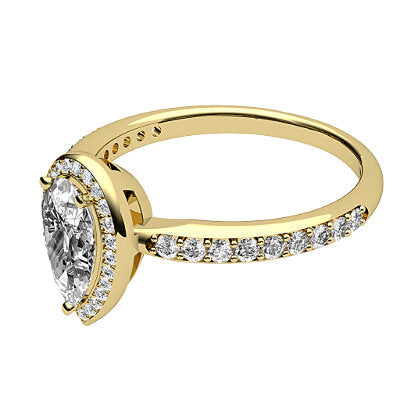 Simple Flat Pear Solitaire halo Half diamond band 3 Prongs
