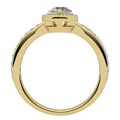 Simple Flat Pear Solitaire halo Half diamond band 3 Prongs