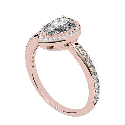 Simple Flat Pear Solitaire halo Half diamond band 3 Prongs