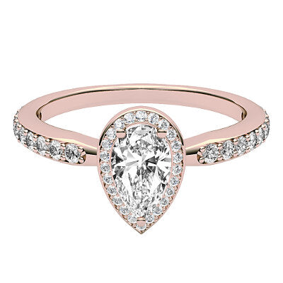 Simple Flat Pear Solitaire halo Half diamond band 3 Prongs