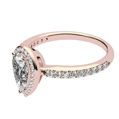 Simple Flat Pear Solitaire halo Half diamond band 3 Prongs