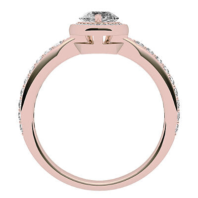 Simple Flat Pear Solitaire halo Half diamond band 3 Prongs