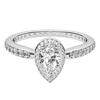 Simple Flat Pear Solitaire halo Full diamond band 3 Prongs