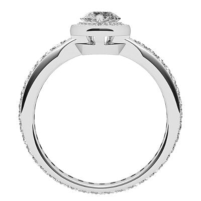 Simple Flat Pear Solitaire halo Full diamond band 3 Prongs