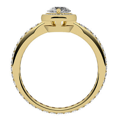 Simple Flat Pear Solitaire halo Full diamond band 3 Prongs