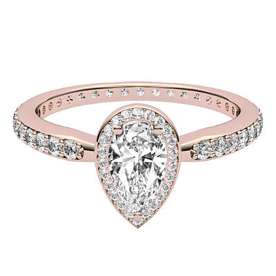 Simple Flat Pear Solitaire halo Full diamond band 3 Prongs