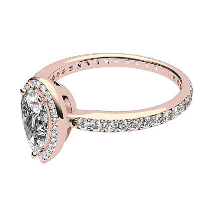Simple Flat Pear Solitaire halo Full diamond band 3 Prongs