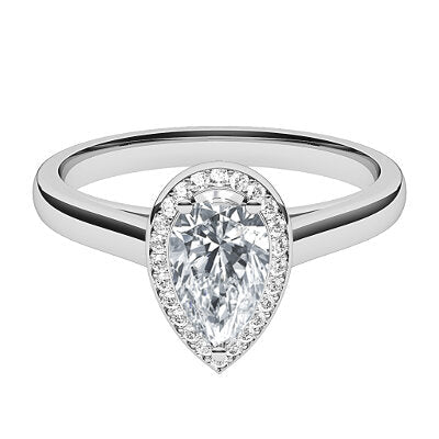Trionfo Pear Solitaire halo Classic band 3 Prongs