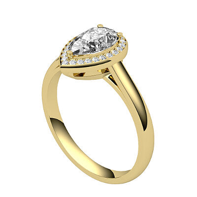 Trionfo Pear Solitaire halo Classic band 3 Prongs