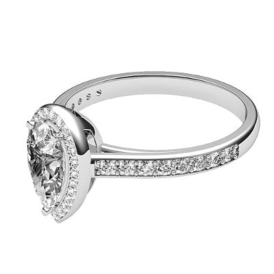 Trionfo Pear Solitaire halo Half diamond band 3 Prongs