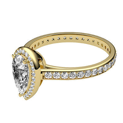 Trionfo Pear Solitaire halo Full diamond band 3 Prongs