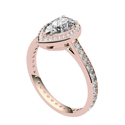 Trionfo Pear Solitaire halo Full diamond band 3 Prongs