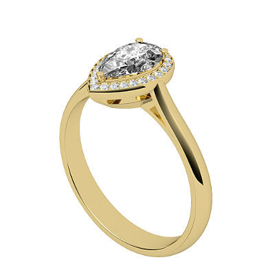 Vittoria Pear Solitaire halo Classic band 3 Prongs