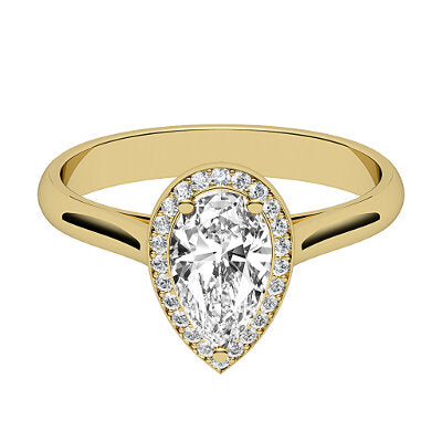 Vittoria Pear Solitaire halo Classic band 3 Prongs