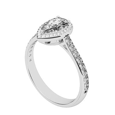 Vittoria Pear Solitaire halo Half diamond band 3 Prongs