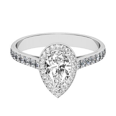 Vittoria Pear Solitaire halo Half diamond band 3 Prongs