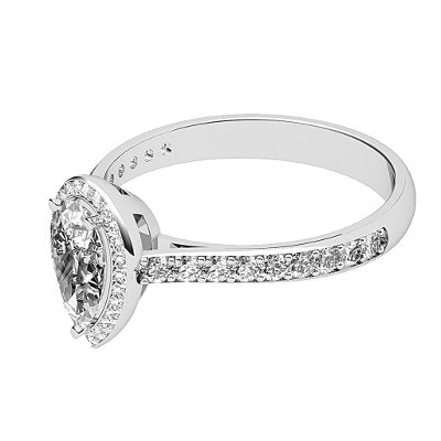 Vittoria Pear Solitaire halo Half diamond band 3 Prongs