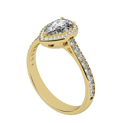 Vittoria Pear Solitaire halo Half diamond band 3 Prongs